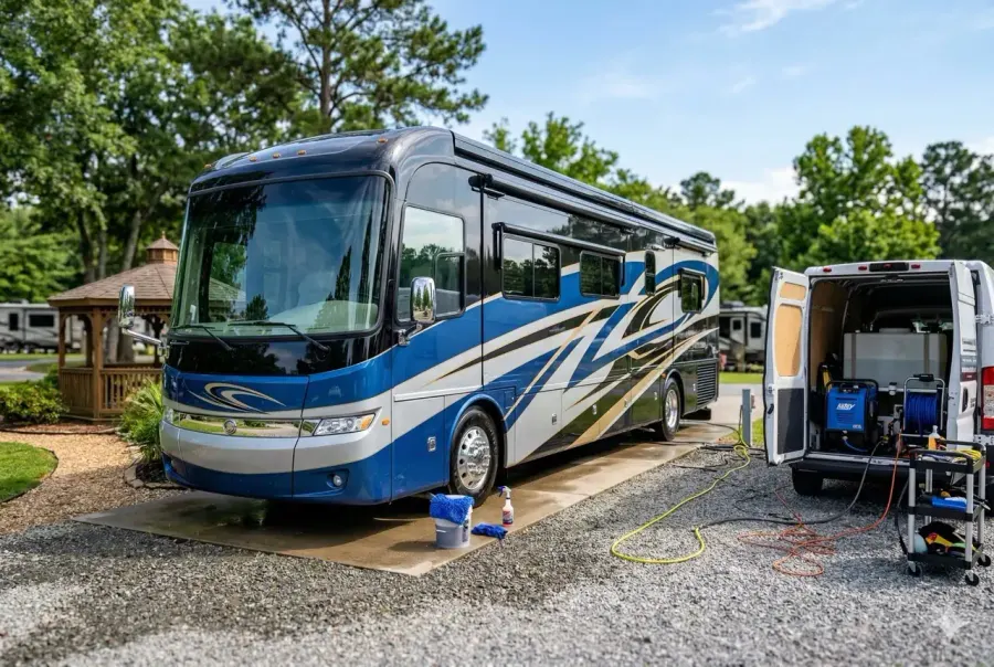 Coachwork and gel-coat surfaces of a motorhome