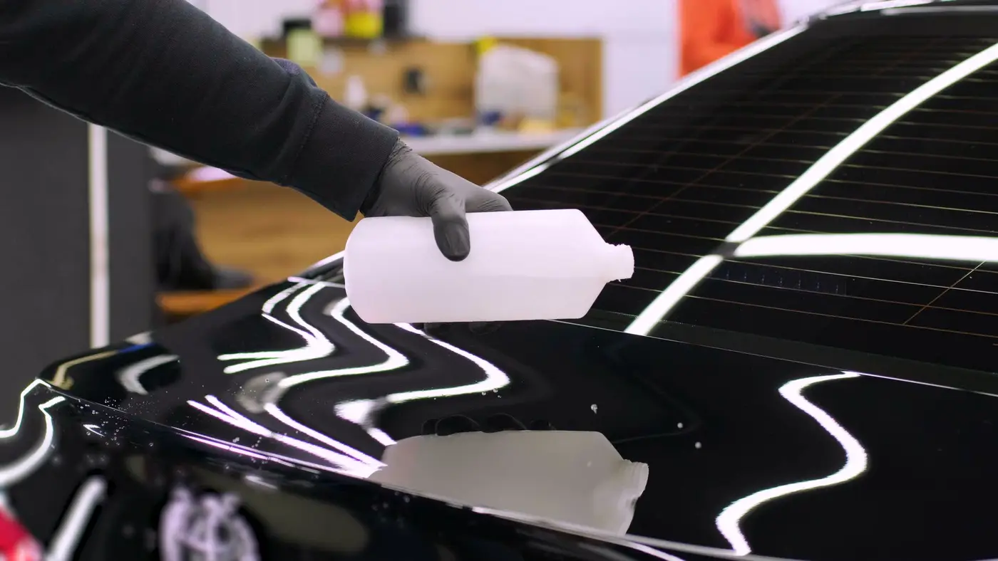 Rainwater beading off a ceramic-coated hood